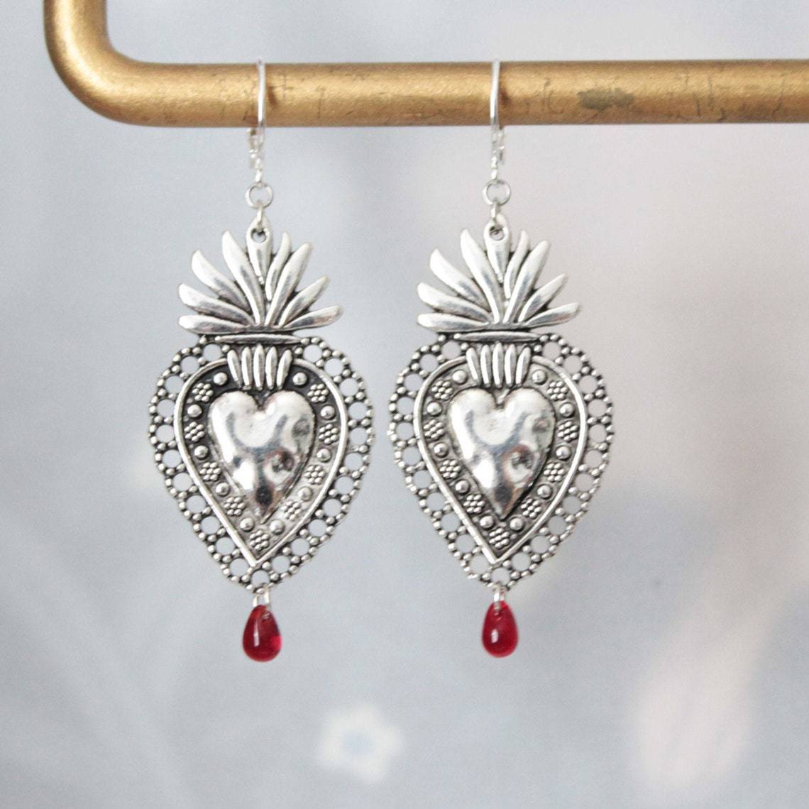 Love Teardrop Ruby Pendant Earrings