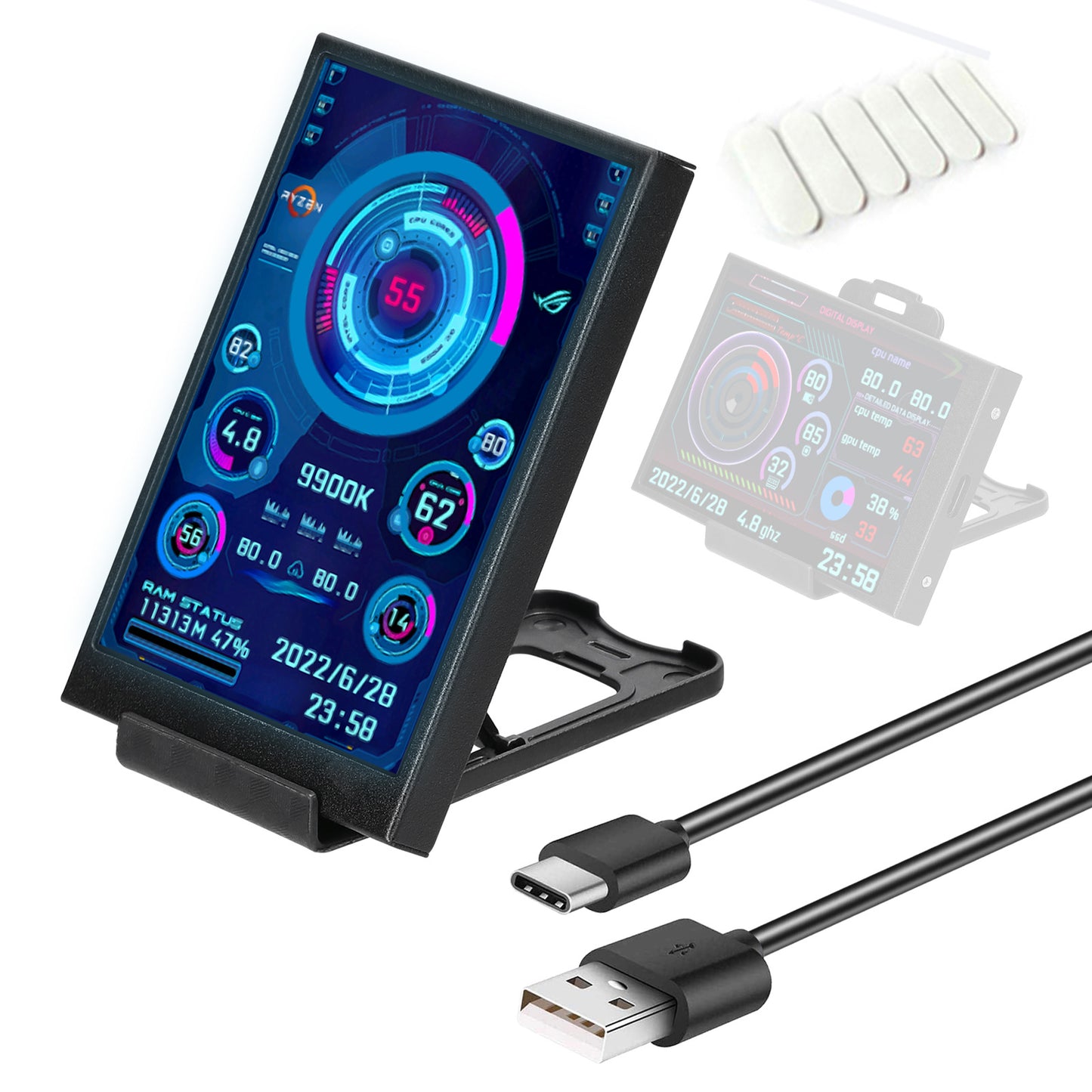 Computadora de 3,5 pulgadas Pantalla secundaria pequeña IPS Vista completa Monitor de chasis USB Visualización de fecha