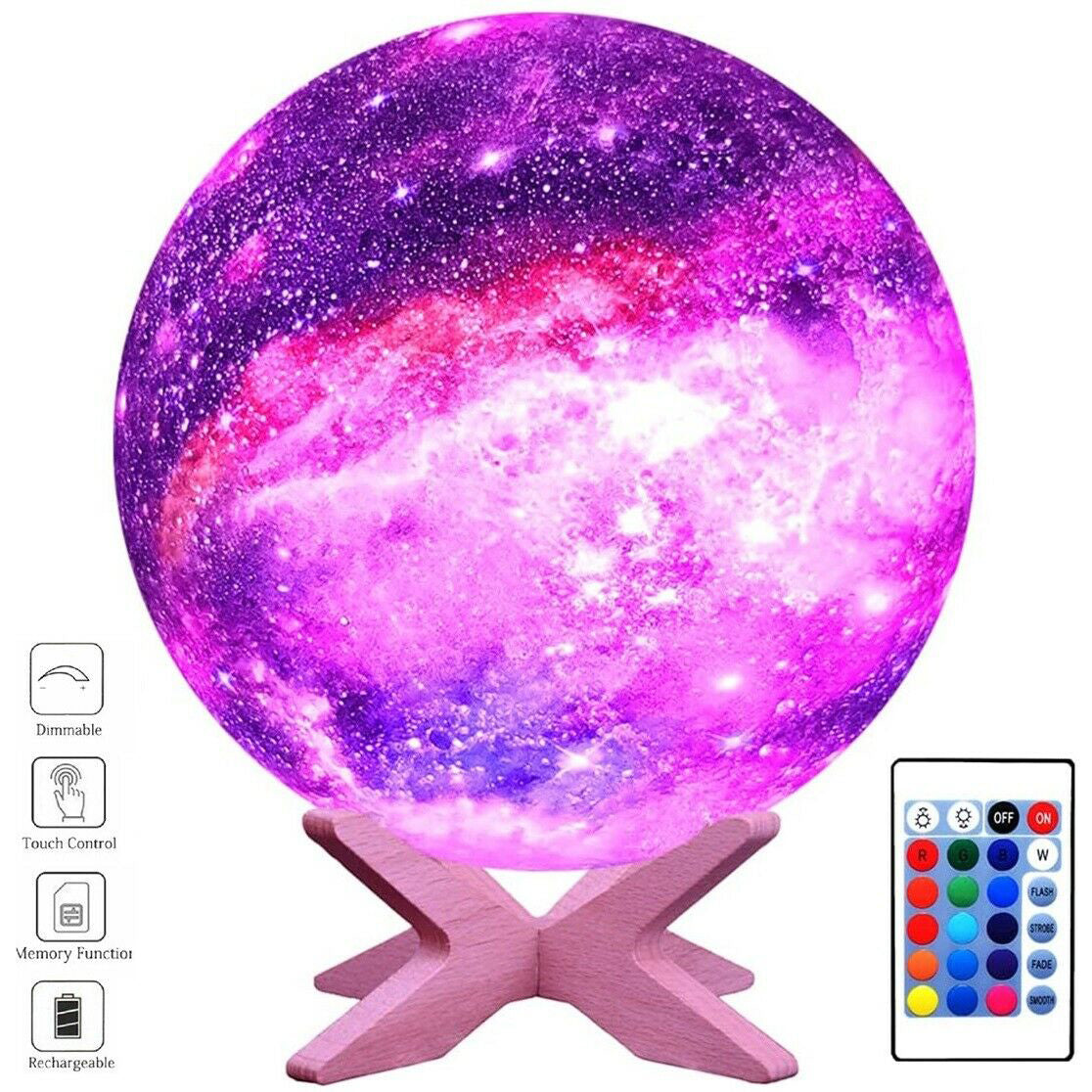 Lámpara de galaxia con impresión 3D, luz de luna, USB, LED, luz Lunar nocturna, lámpara de Luna que cambia de Color táctil