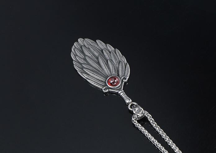 Fashion Diamond And Ruby Feather Pendant