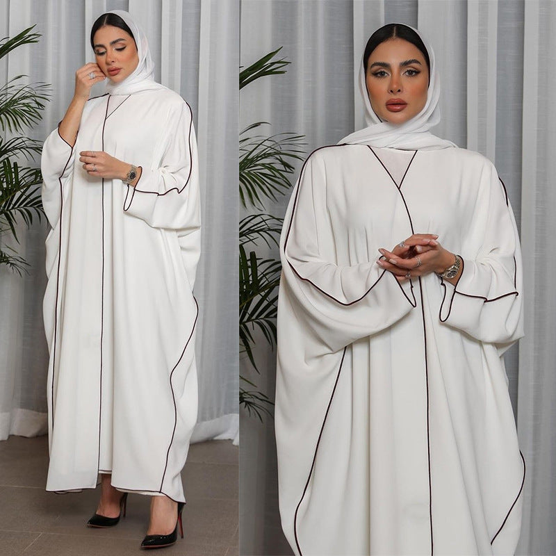 Bata Abaya para mujer de talla grande con patchwork blanco para mujer