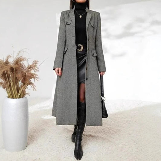 Women's Single-breasted Long-cut Coat