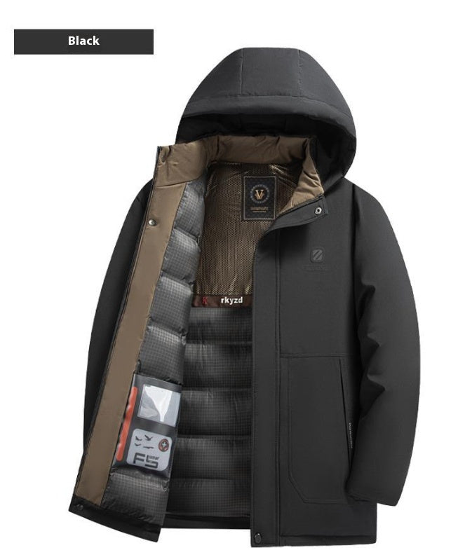 Winter Mid-length Fleece-lined Thick Down Jacket