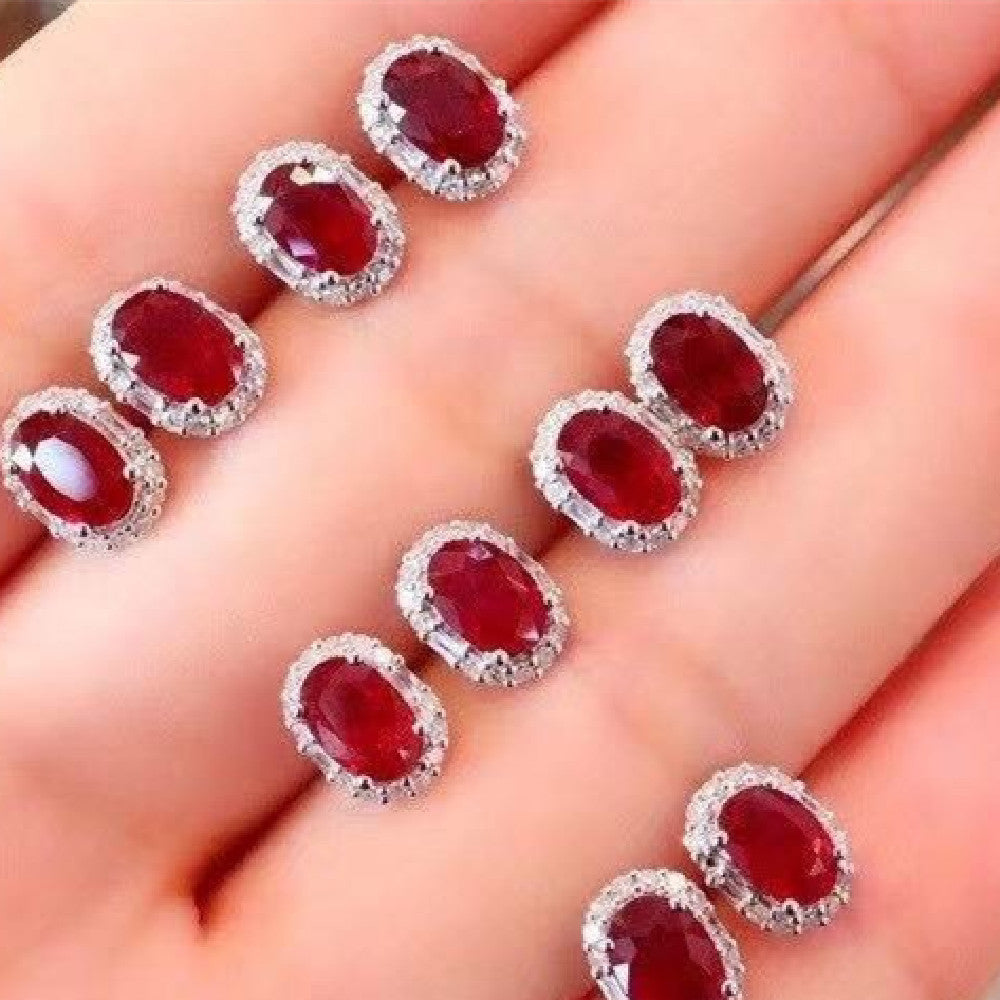 Natural Ruby Stud Earrings S925 Silver