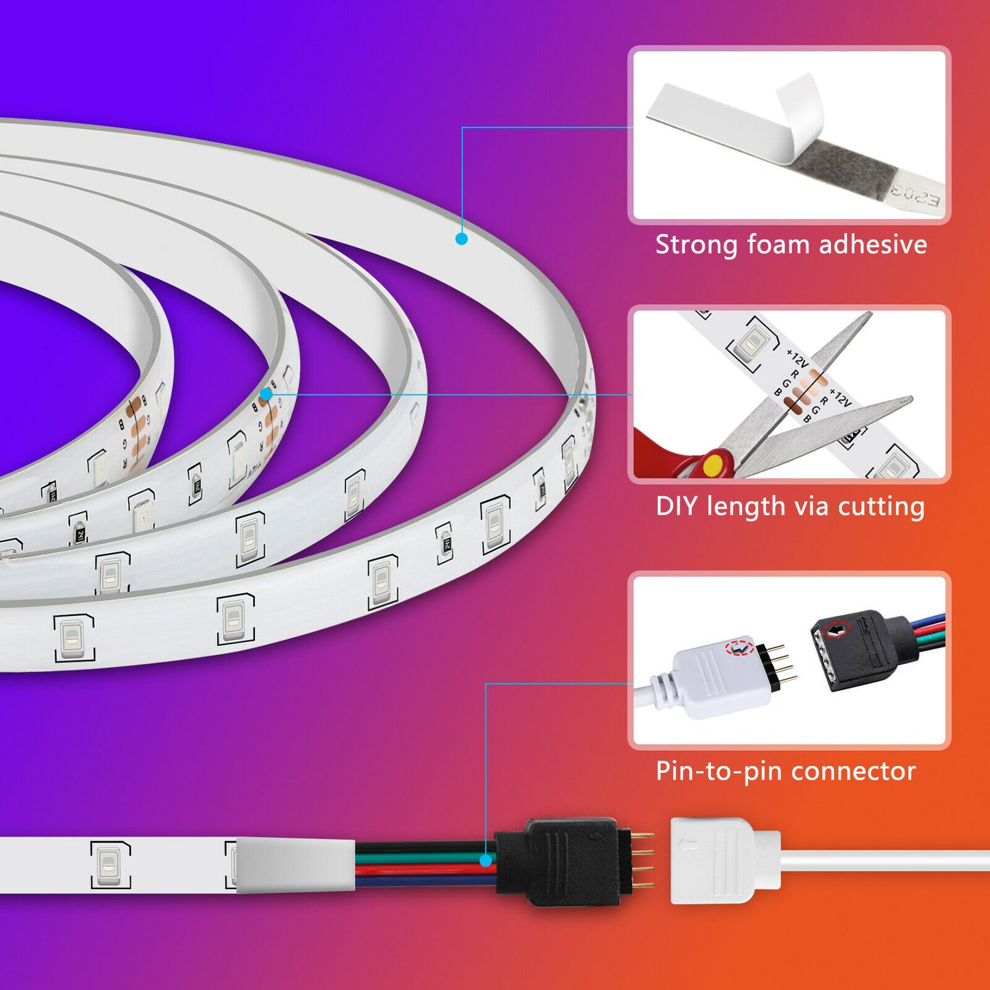 16.4FT RGB Flexible 300LED Tira de luz SMD Luces de hadas remotas Habitación TV Barra de fiesta Luz de tira LED Luz de hadas remota Habitación Fiesta Impermeable