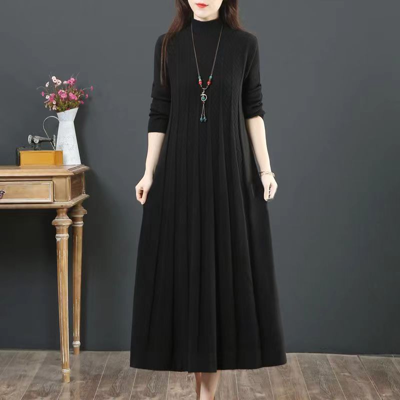 Women's Loose Solid Color Sweater Pleated Dress