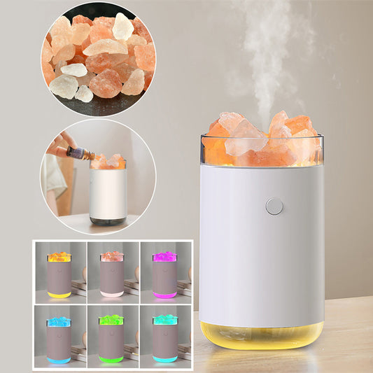 Humidificador de aire con piedra de sal de cristal, difusor ultrasónico de aceite esencial de aromaterapia con lámpara LED, humidificador para dormitorio y hogar