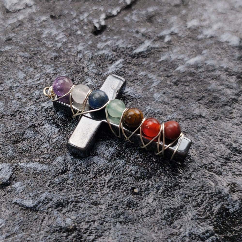 Natural Stone Religious Cross Pendant Bracelet