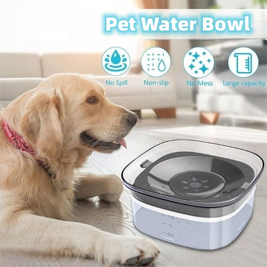 Cuenco de agua para perros de 70 oz, cuenco para perros a prueba de derrames de gran capacidad, transparente, nivel de agua visible de 2 litros, cuenco para beber lento para perros y gatos, productos para mascotas