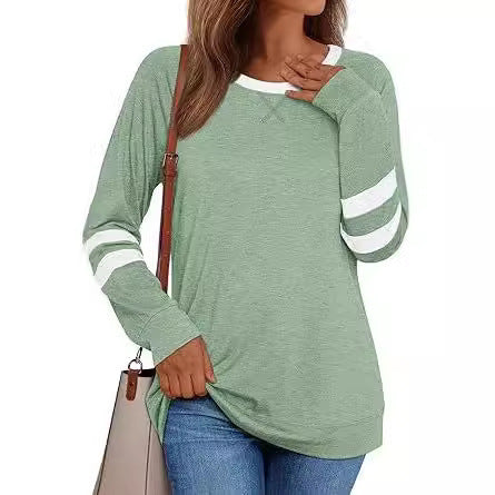 Women's Long-sleeved Shirt Hot Girl Casual Round Neck Multicolor Top