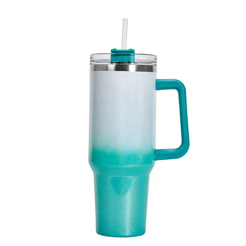 Taza aislante de café de paja con asa, botella de agua portátil de acero inoxidable para coche, taza térmica sin BPA de viaje de gran capacidad, 40oz