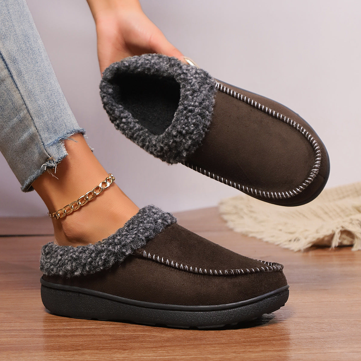 Thickened Autumn And Winter Indoor Half-covered Heel Home Cotton Slippers