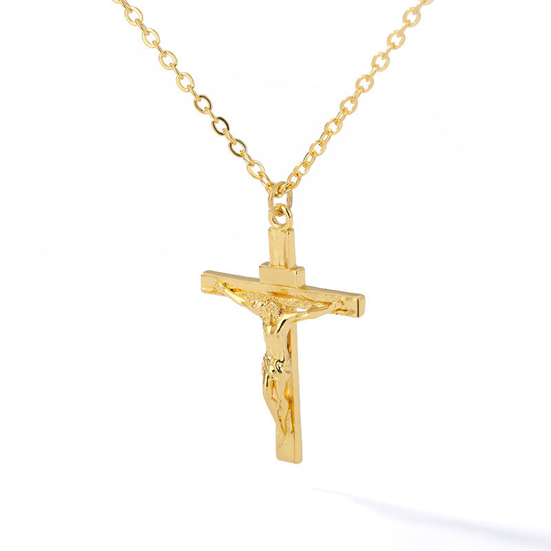 Ornament Copper Inlaid Zircon Cross Necklace Men And Women Fashion Gift Religious Cross Pendant