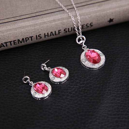 Diamond Peach Ruby Jewelry Set European And American