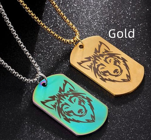 Stainless Steel Men's Simple Double-sided Wolf Head Titanium Steel Necklace