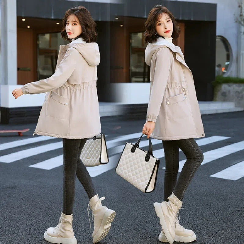 Winter Heavy Industry Fleece-lined Mid-length Trench Coat Lamb Wool Cotton Coat