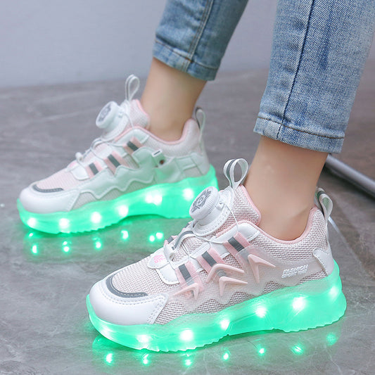 Rotating Button Charging Colorful Light Shoes Sports Light Up Shoes