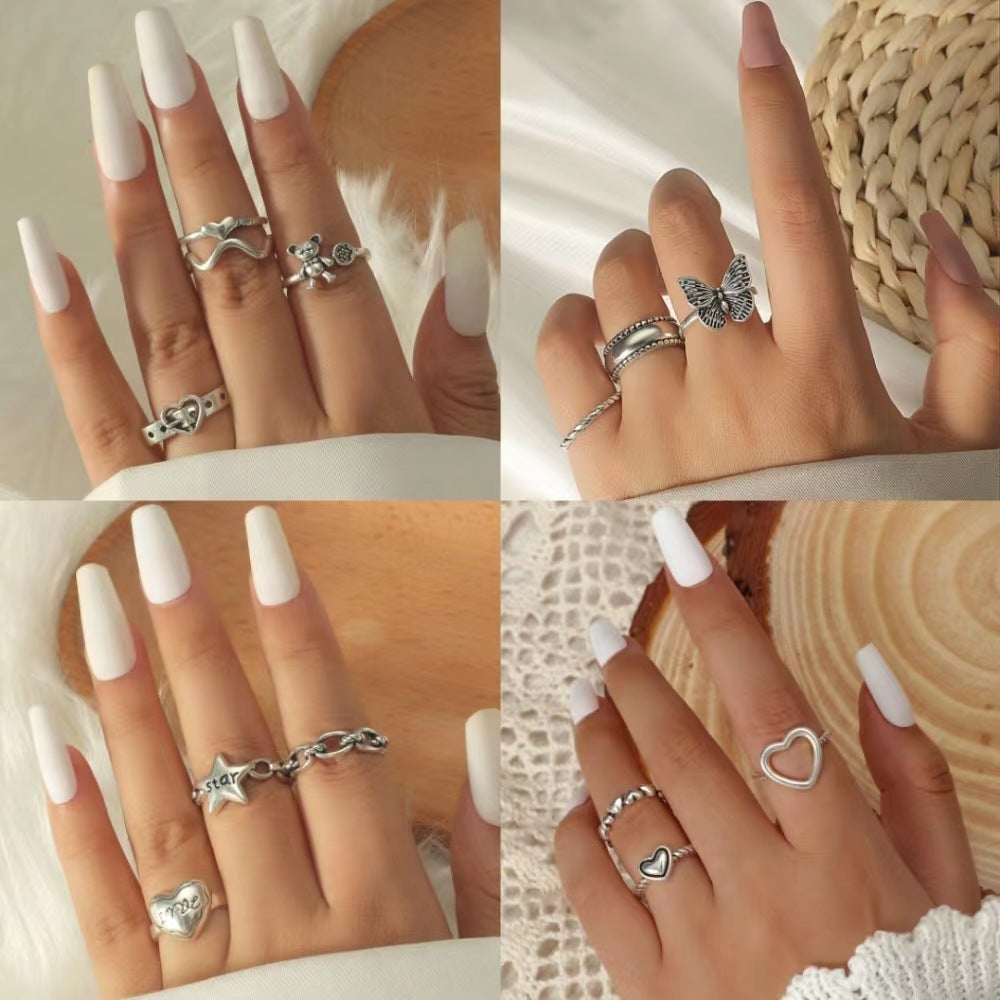 Retro Aloofness Style Geometric Ring Set Ng 3