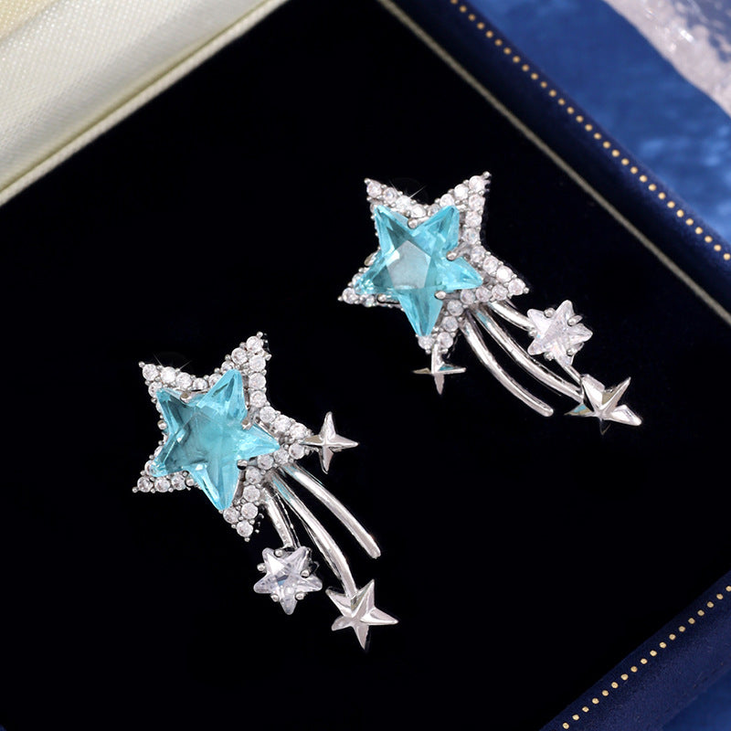 Micro-inlaid Full Diamond Blue Star Ear Studs