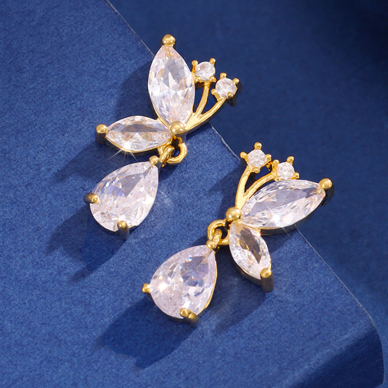 Butterfly Micro Zircon-encrusted Stud Earrings Female Fashion