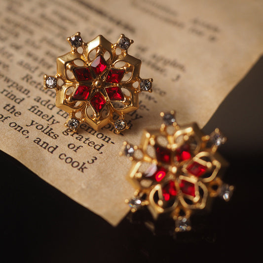 Snowflake Ruby Antique Retro Earring Ear Clip