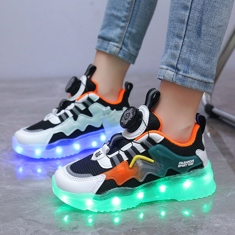 Rotating Button Charging Colorful Light Shoes Sports Light Up Shoes