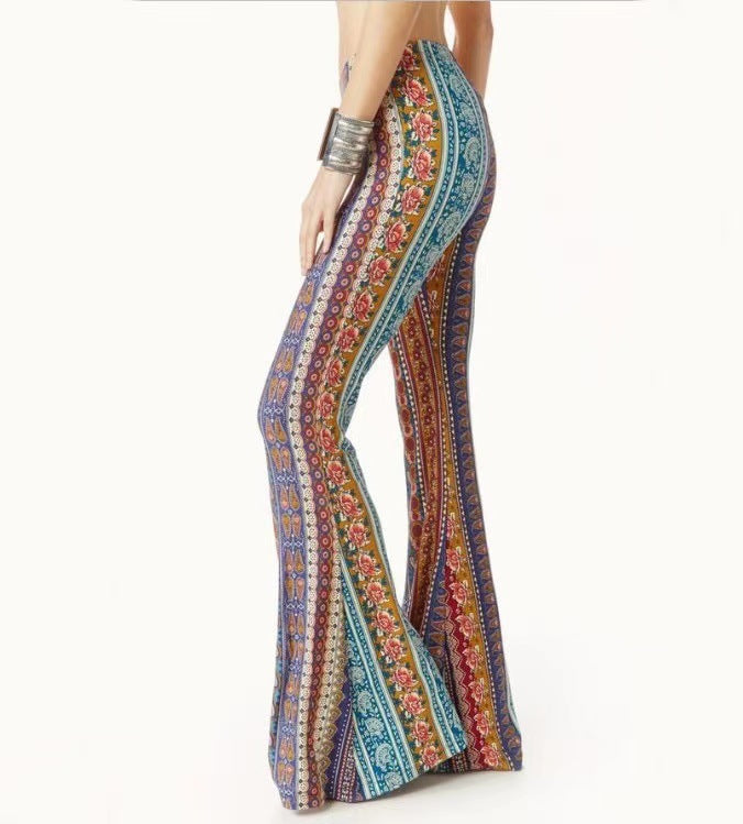 Women's Tight Retro Print Bootleg Pants