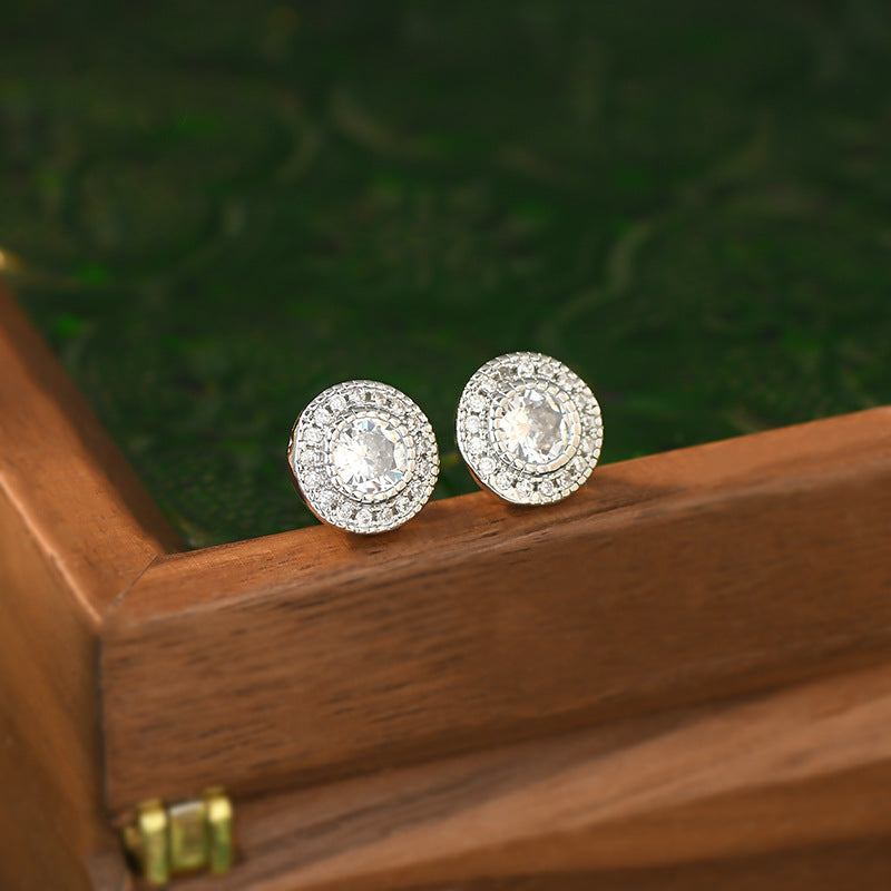 Simple Design Micro-inlaid Diamond Super Shiny Round Studs