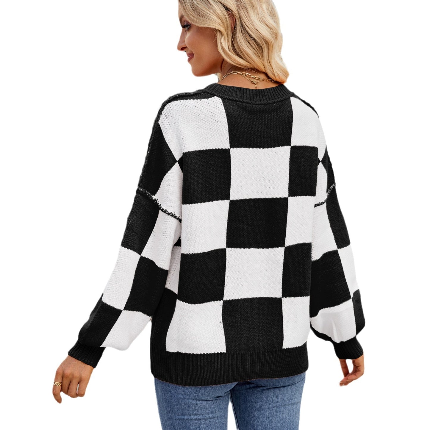 Women's Casual Plaid Color Matching Sweater