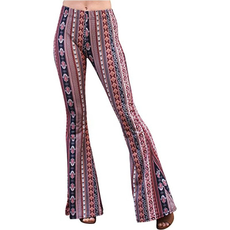 Women's Tight Retro Print Bootleg Pants