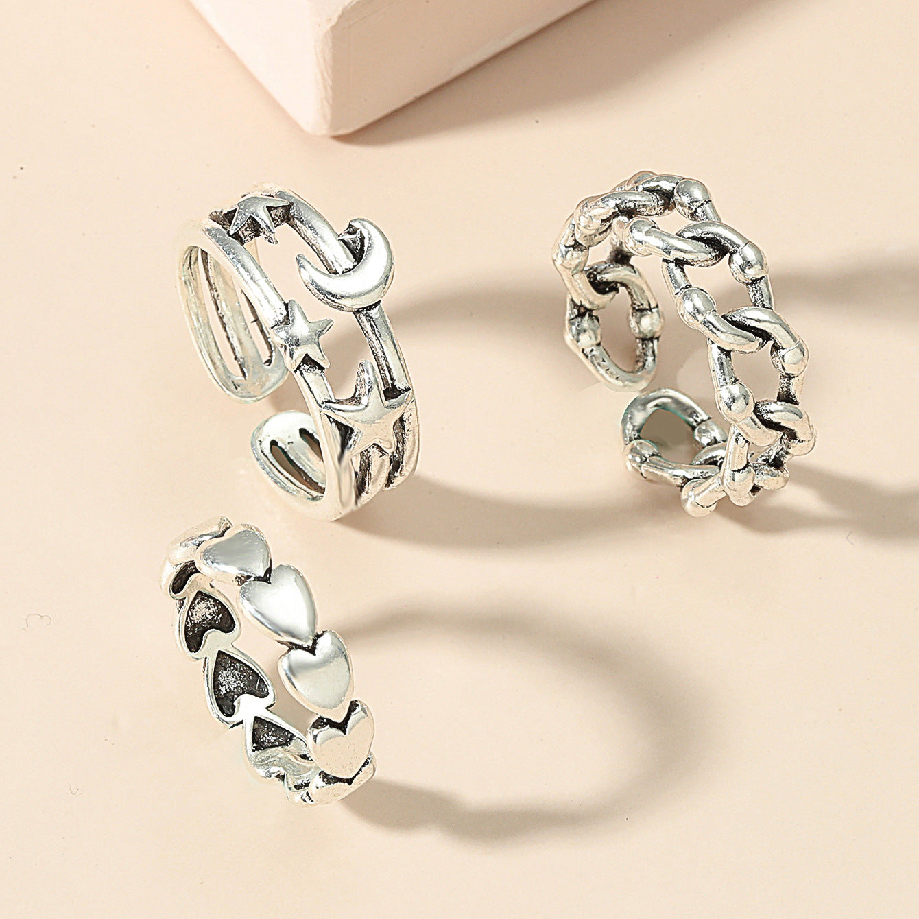 Retro Aloofness Style Geometric Ring Set Ng 3