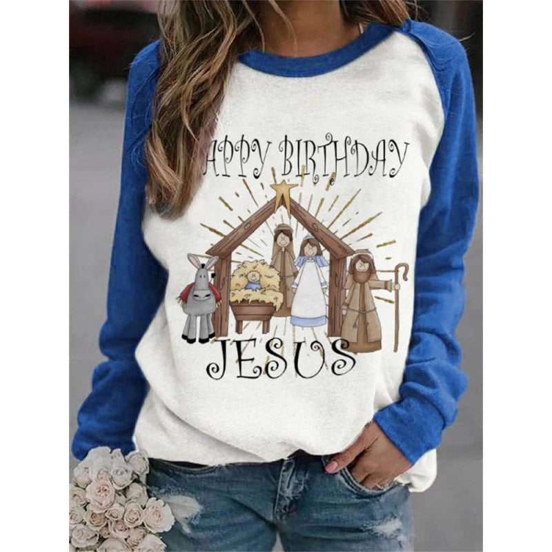 Women's Printed Long Sleeve Crew Neck Sweater