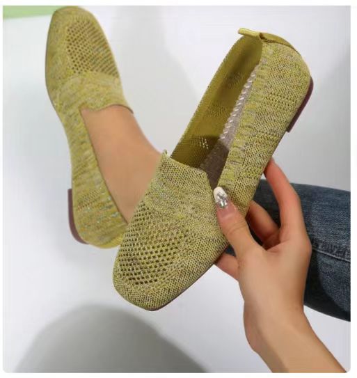 Square Toe Flat Bottom Flying Woven Pumps Female Slip-on Casual Shoes