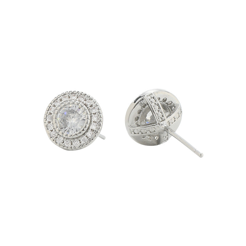 Simple Design Micro-inlaid Diamond Super Shiny Round Studs