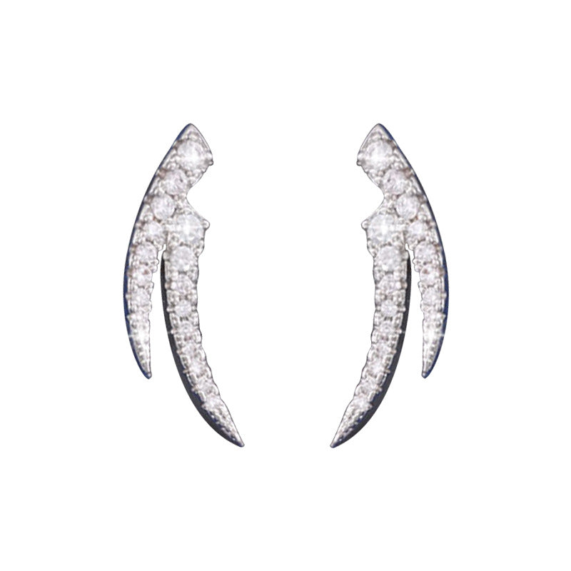 Simple Design Micro-inlaid Diamond Half Crescent Ear Studs For Women