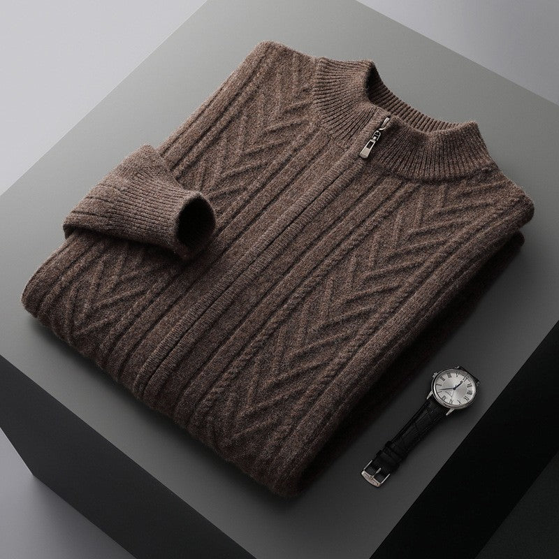 Otoño e invierno, suéter grueso de cuello medio alto para hombre, abrigo, cárdigan, Top