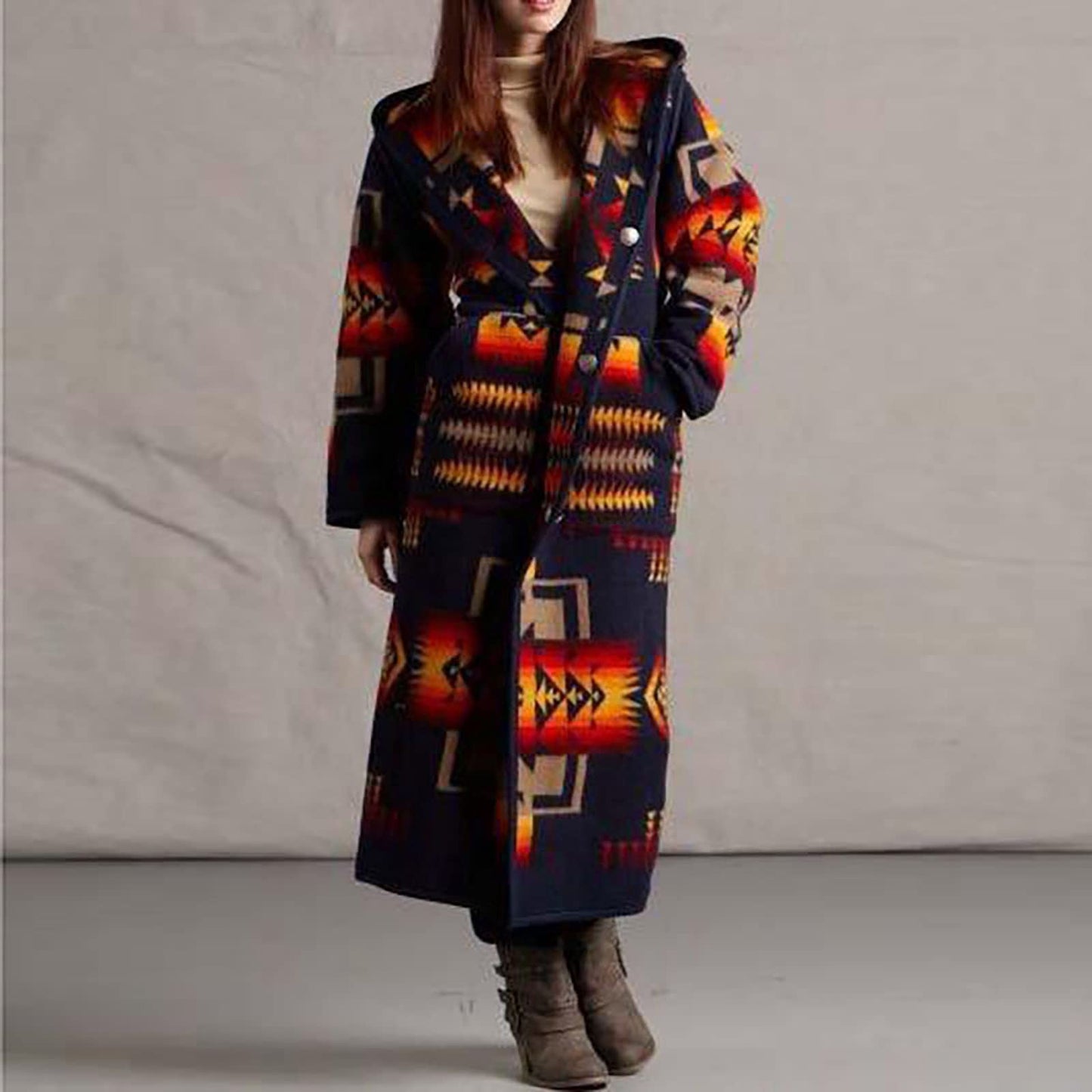 Women's Printing Pocket Long Sleeve Large Coat