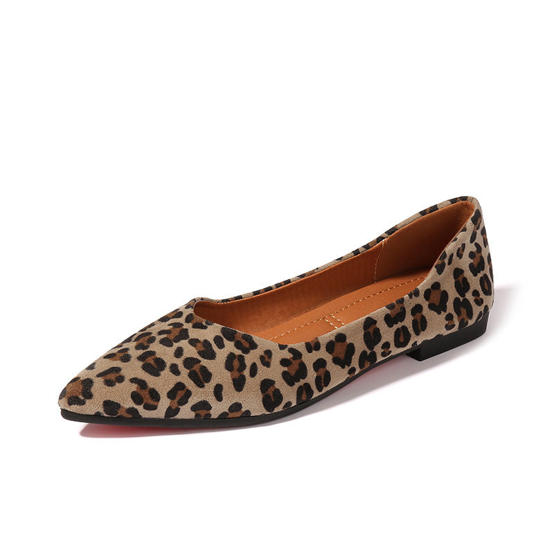 New Shallow Mouth All-match Vintage Leopard Print Pointed Soft Sole Shoes