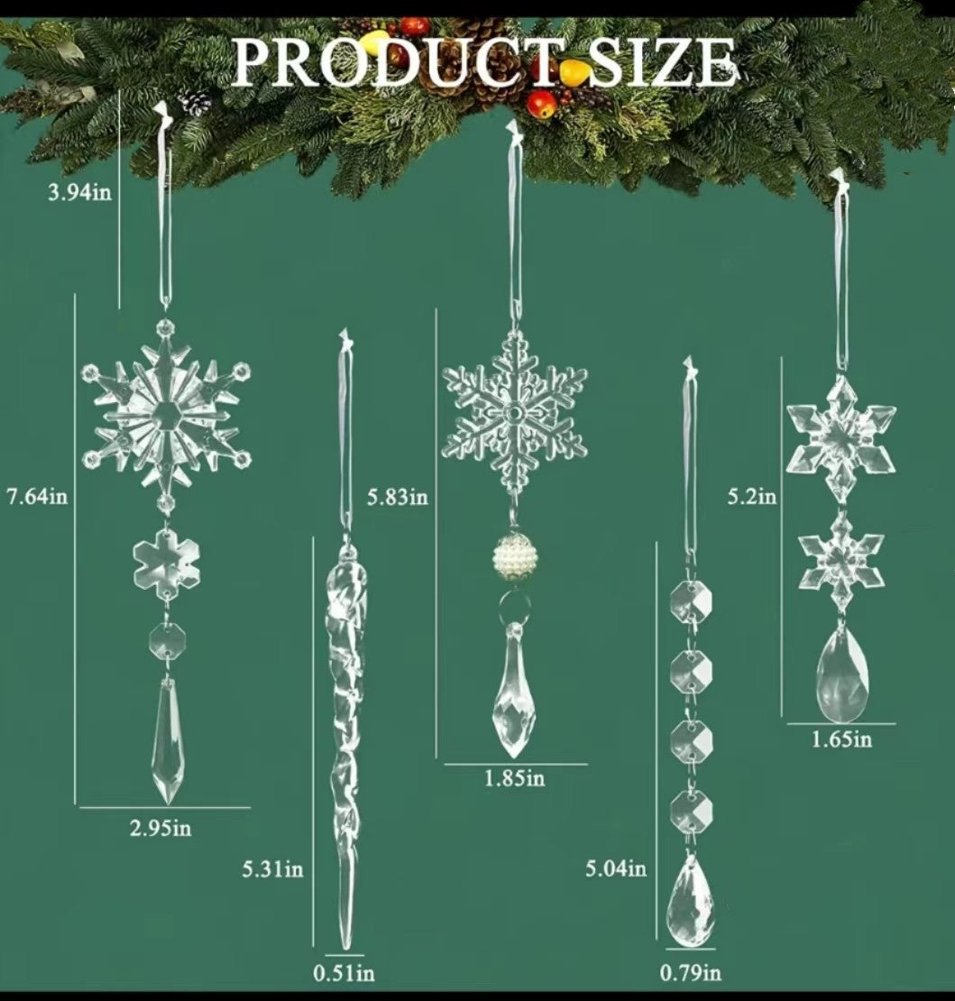 10pcs Christmas Tree Hanging Pendants Acrylic Ice Strip Snow Ceiling Xmas Ornaments Bagong Taon Pasko Dekorasyon Home Decor