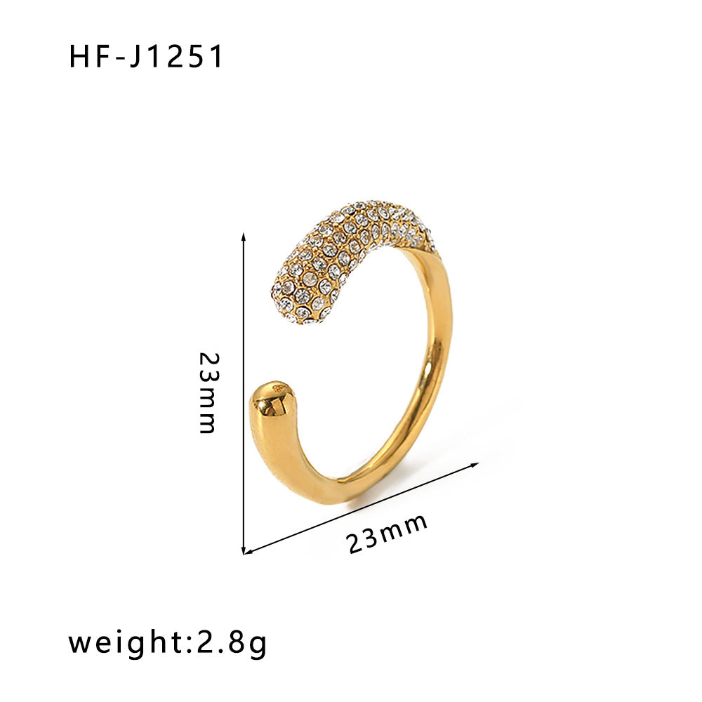 Inlaid Zircon 18K Gold-plated Stainless Steel Diamond Ring