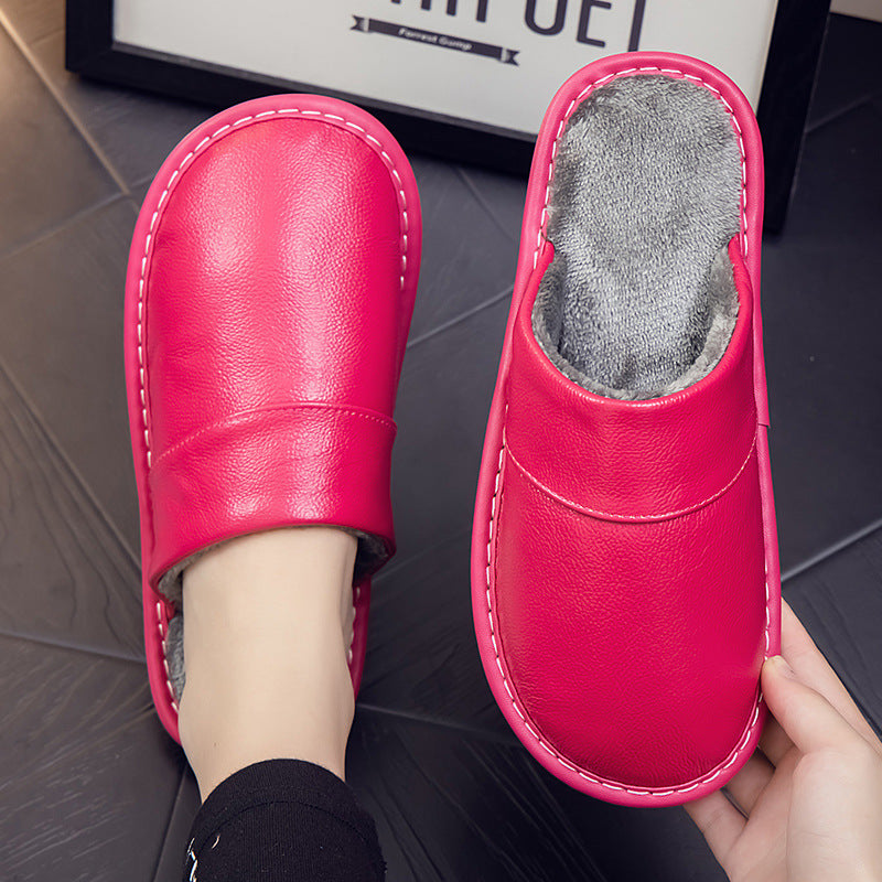 Genuine Leather Warm Household Cowhide Cotton Slippers