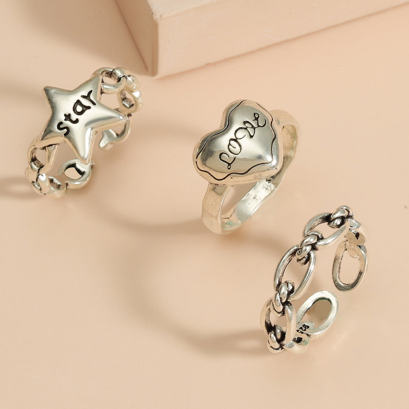 Retro Aloofness Style Geometric Ring Set Of 3