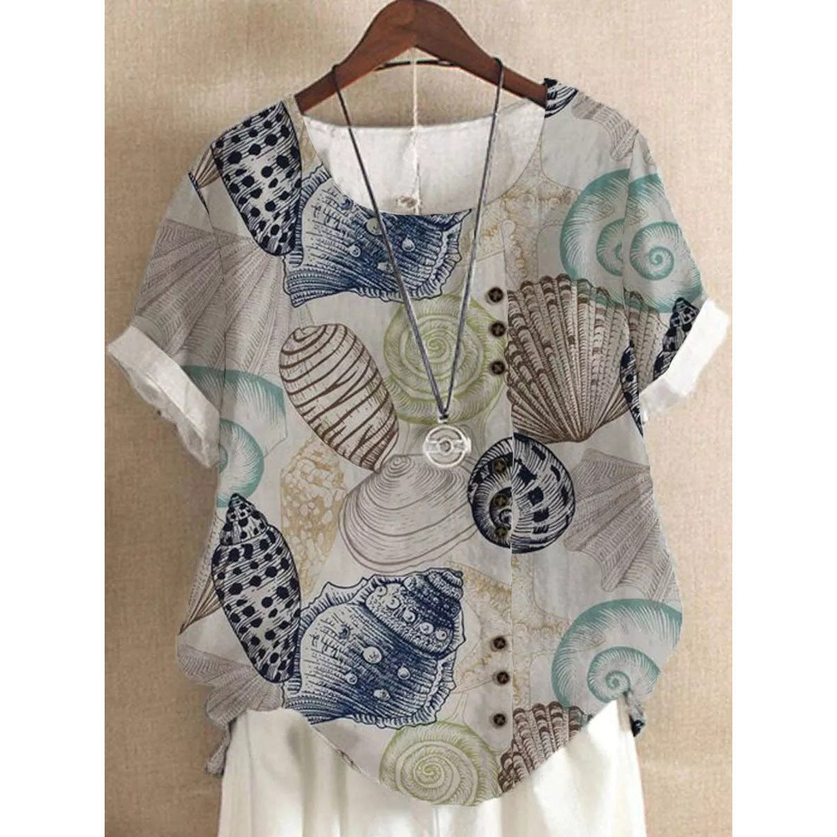 Women's Fashionable Floral Button Short-sleeved T-shirt