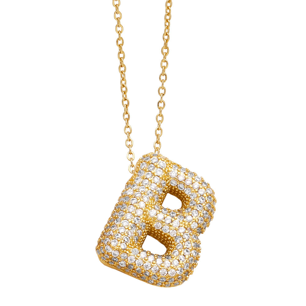 26 English Letter Necklace Para sa Babaeng Naka-inlaid Zircon