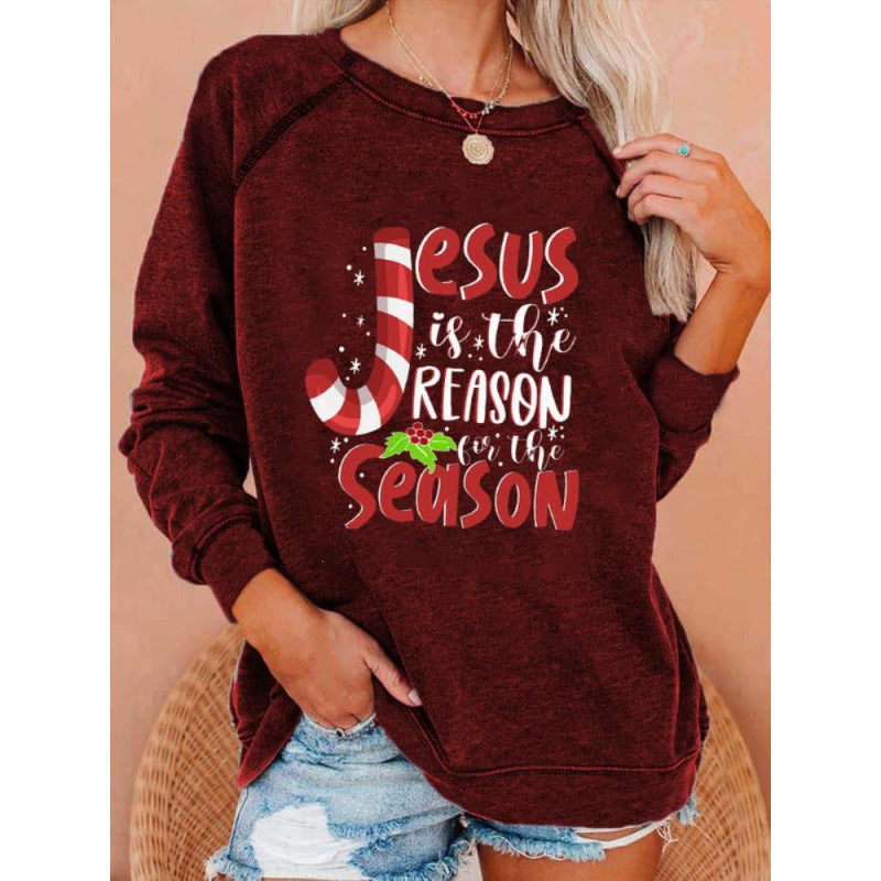 Women's Printed Long Sleeve Crew Neck Sweater