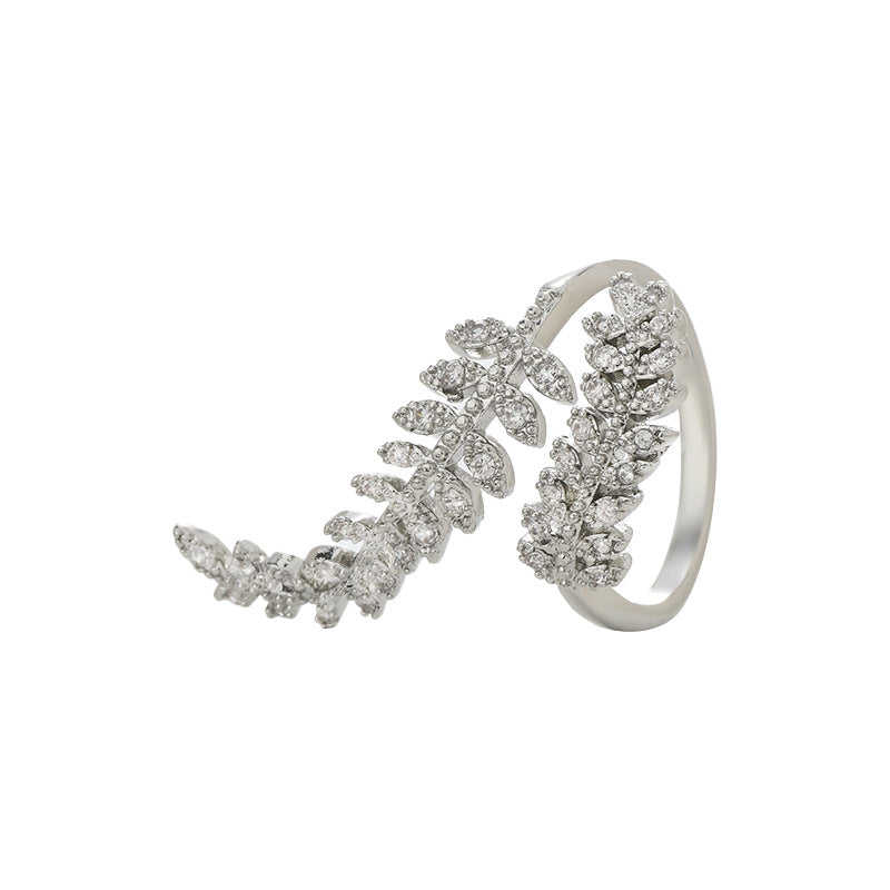 Micro-inlaid Diamond Super Shiny Leaves Open Ring For Women