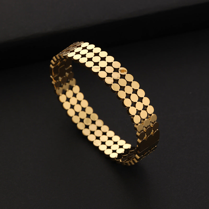 Fashion Simple Titanium Steel 18K Gold Plated Dot Beads Men's Bracelet