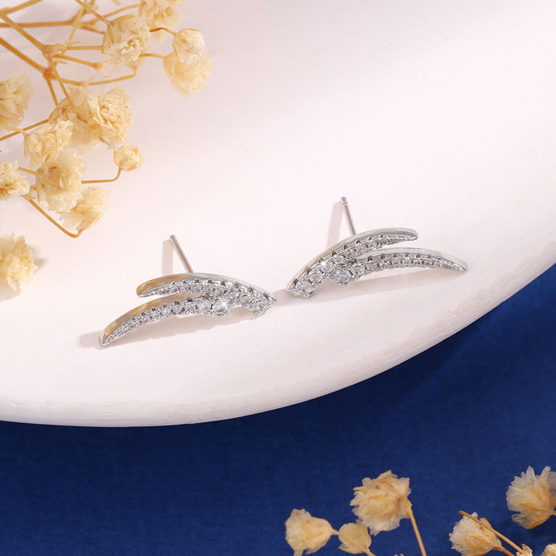 Simple Design Micro-inlaid Diamond Half Crescent Ear Studs For Women