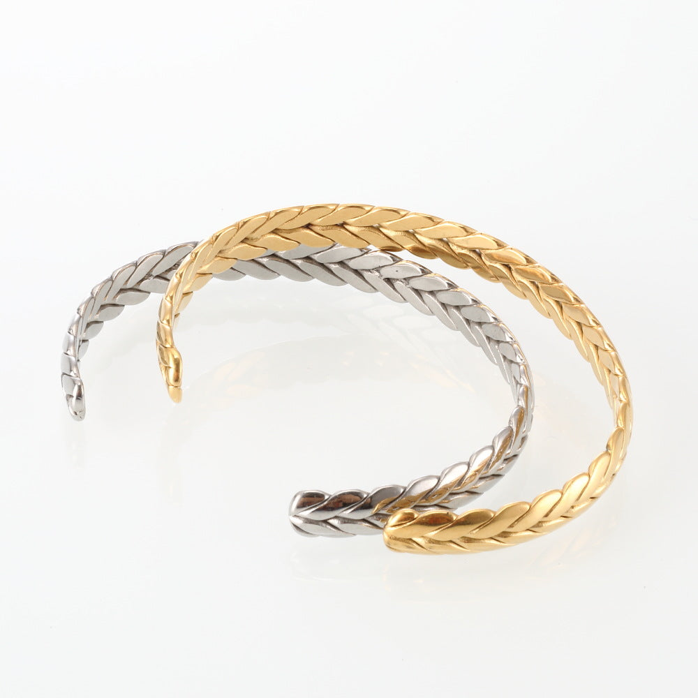 Titanium Steel Gold Wheat Bracelet Geometric Weaving