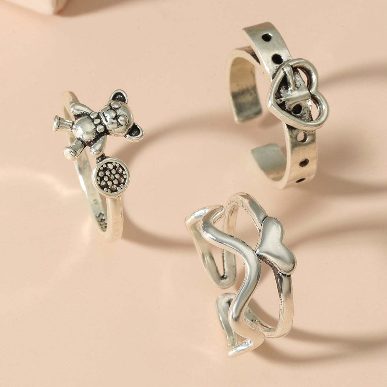 Retro Aloofness Style Geometric Ring Set Ng 3